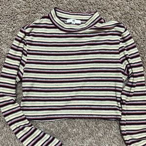 Multi-colored Striped Short Crop Top Long Sleeve